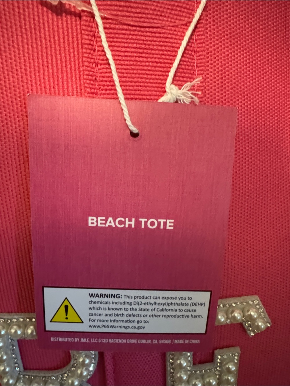 Bright Pink Rhinestone 'BEACH' Canvas Tote - Picture 5 of 10
